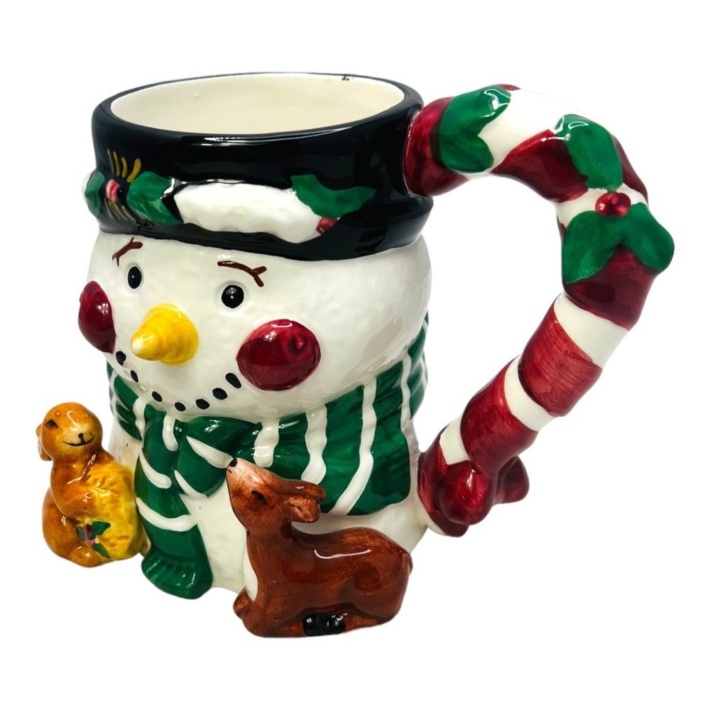 ‘Tis The Season 16 oz Snowman Mug Cup Rabbit Deer Candy Cane Handle Christmas - Picture 2 of 9